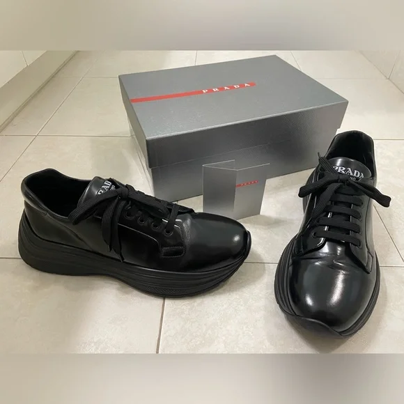 Black Prada shoes size 11.5 Prada Black Leather Lace-Up Dress Shoes Size 11 | eBay main image 3